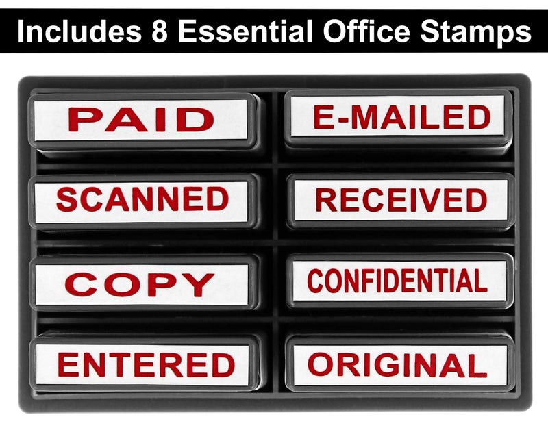 ExcelMark Mini Office Message Rubber Stamp Set - Red Ink - Storage Tray Included - Image 4